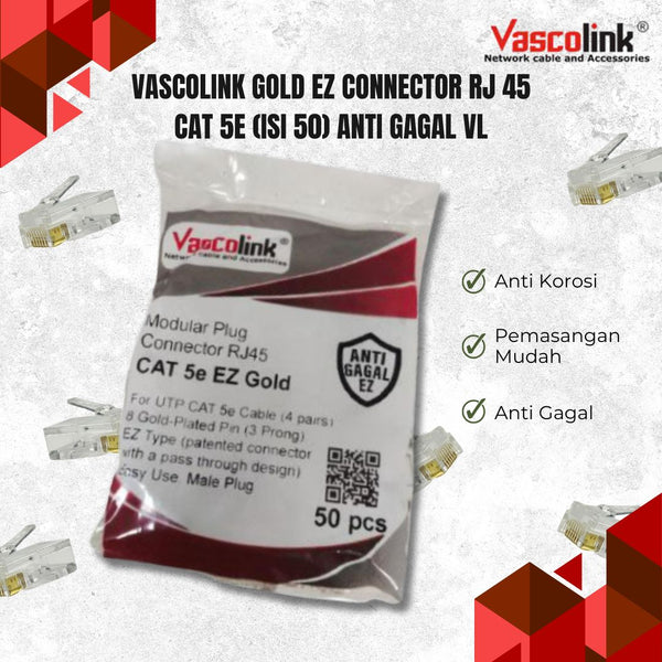 VASCOLINK GOLD EZ CONNECTOR RJ 45 CAT 5e  ANTI GAGAL