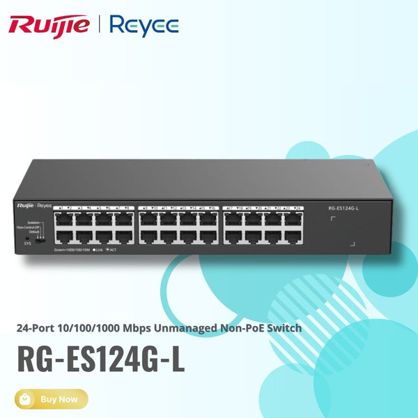 RUIJIE REYEE RG-ES124G-L, SWITCH RACKMOUNT TANPA PENGELOLAAN 24-port 10/100/1000Mbps